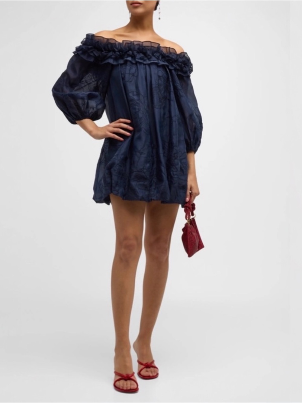 NWT Cinq A Sept Nava Organza Embroidered Mini Dress Navy Size 8 - Picture 4 of 9